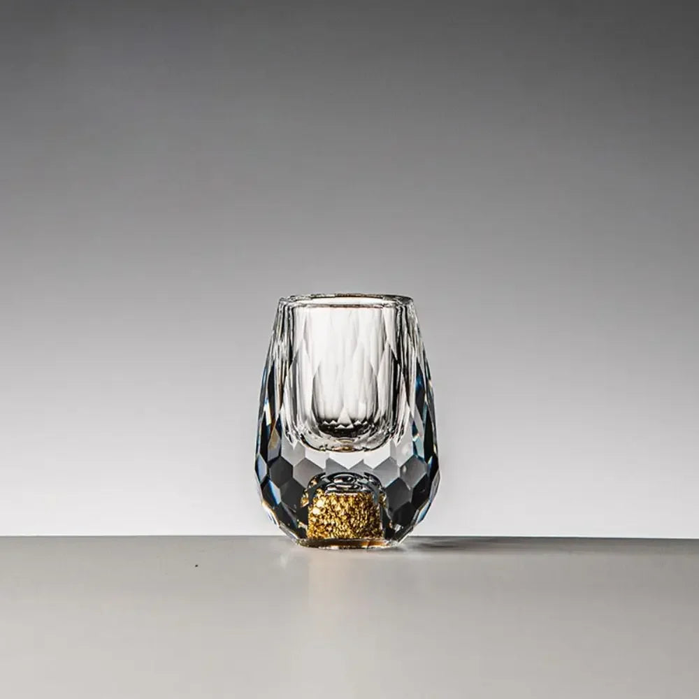 6pcs Luxury Crystal Glass Vodka Glass Sake Shochu Glass Bar Liqueur Double Bottom Gold Foil Glass Cup High-end Gifts Hard Liquor